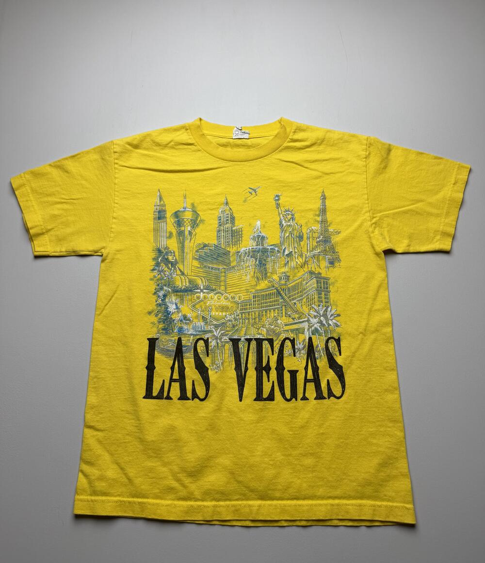 Alstyle Shirt Mens Medium Yellow Las Vegas Skyline Graphic Tee Travel Souvenir